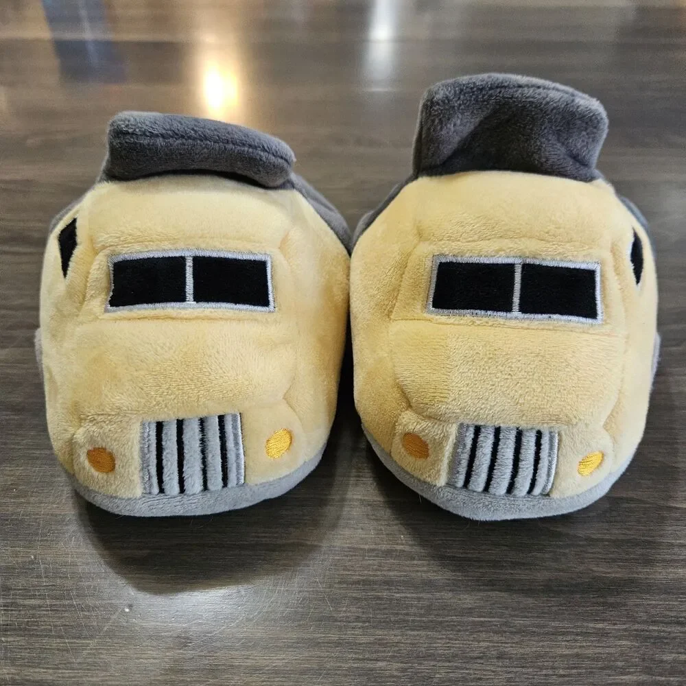 Carter's Toddler Boy Truck Slippers Yellow Grey Plush Soft